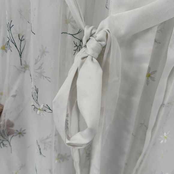 INC Intimates Robe Womens Size XXL White Sheer Floral Embroidered Satin Trim - Picture 7 of 9